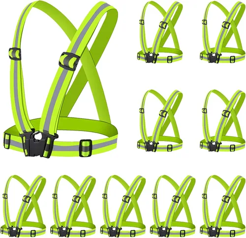 Vista 10 de Chaleco reflectante - Chaleco reflectante para correr, chaleco reflectante para correr con correas de seguridad, reflector de alta visibilidad