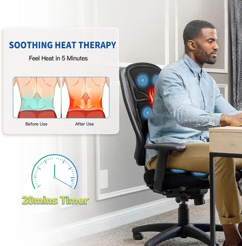 Vista 2 de Masajeador de asiento Sotion, masajeador de espalda vibrante para cojín de masaje de silla, 10 vibraciones para aliviar el estrés y la fatiga