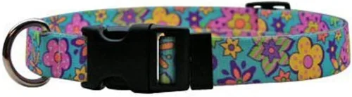 Vista 19 de Amarillo diseño de perro Martingale Collar, Grande, Marrón Flores rosa y verde azulado