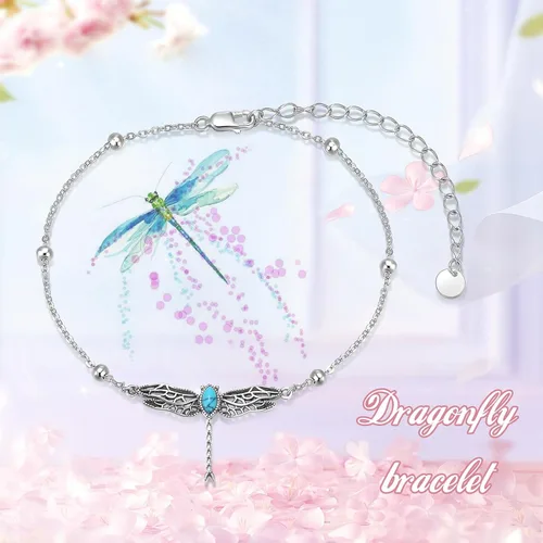 Vista 6 de Pulsera de plata esterlina S925 ajustable con perlas, girasol, libélula y libélula, regalos de joyería de cumpleaños para mujeres, hija, novia