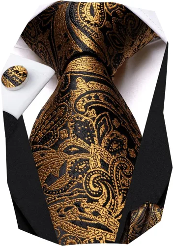 Vista 40 de Hi-Tie Conjunto de corbatas de seda con estampado paisley para hombre, pañuelo de bolsillo y gemelos, conjuntos de corbata formal para negocios a