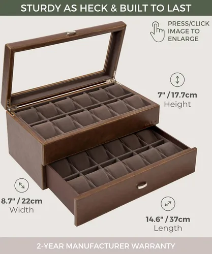 Vista 3 de TAWBURY Organizador de caja de reloj de 24 ranuras para hombre, funda de reloj XL para hombre, fundas de reloj para hombre, 24 ranuras, soporte