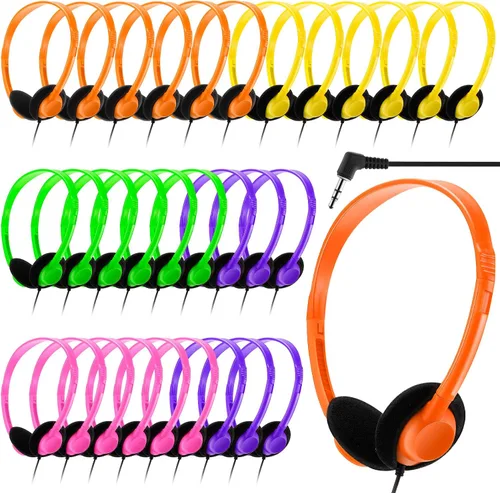 Vista 11 de Yunsailing Paquete de 20 auriculares a granel con diadema ajustable de 0.138 in, auriculares para programas de aprendizaje, laboratorio de Negro