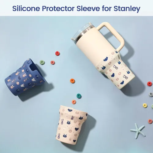 Vista 5 de Thxbag Botas de silicona para Stanley Cup de 40 onzas, funda estampada para botas con accesorios Stanley H2.0 y Quencher Adventure Tumbler