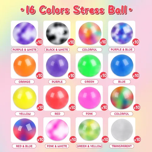 Vista 5 de BESNEL 160 Pack de bolas de estrés para adultos, bolas esponjosas a granel, juego de bolas de estrés, bolas anti-ansiedad y de juguete