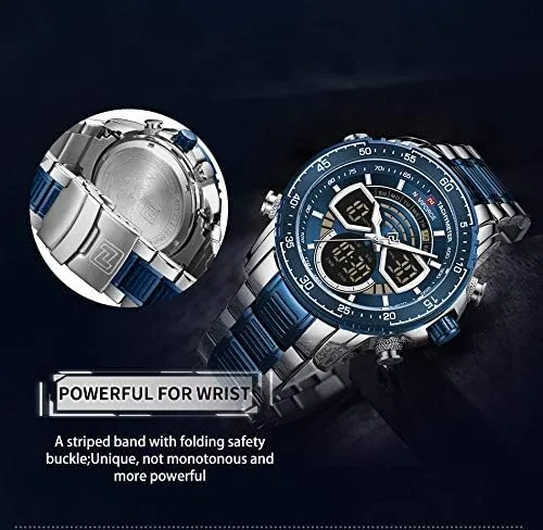Vista 9 de NAVIFORCE Reloj para hombre cronógrafo impermeable deportivo analógico digital cuarzo relojes de negocios moda de acero inoxidable Militar