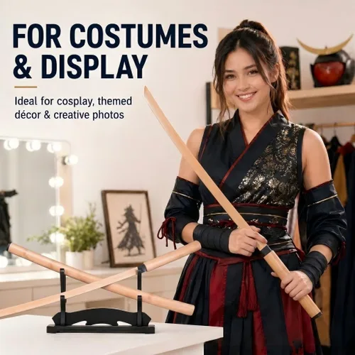 Vista 4 de Espada de madera de bambú para práctica, espada de 40 pulgadas, para entrenamiento de artes marciales, utilería de anime, Bokken ligero para adultos