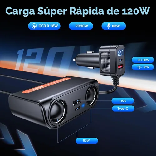 Vista 3 de ELECTOP - Divisor de encendedor de cigarrillos 7 en 1, enchufe de 24/12 V, adaptador de corriente para encendedor de cigarrillos de automóvil