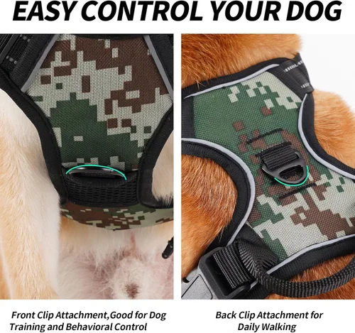 Vista 4 de Arnés ajustable y acolchado suave para perro, nailon transpirable con hebilla de seguridad, fácil de poner, accesorios de anillo delantero