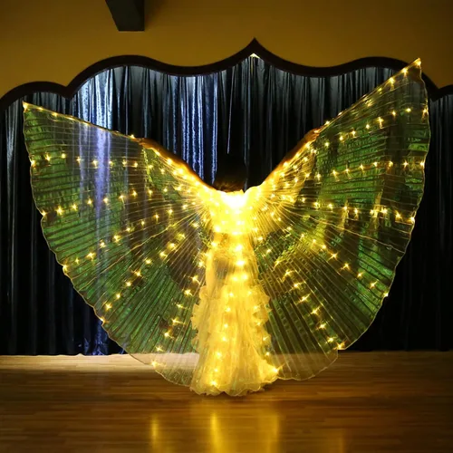 Vista 11 de Ragyzity - Alas LED de Isis que se iluminan, alas brillantes y luminosas para disfraces de danza del vientre, alas de mariposa LED para Halloween