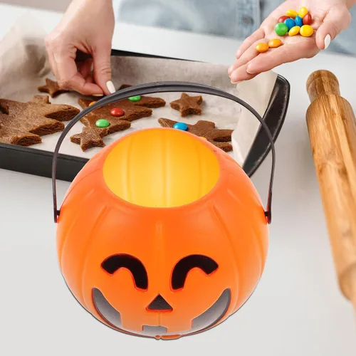 Vista 6 de TOYANDONA 3 piezas de calabaza cubo calabaza decoración mini decoración Halloween decoración adornos colgante de Halloween niños truco o trato
