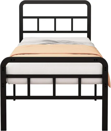 Vista 9 de Marco de cama de metal de 18 pulgadas con cabecero y estribo Cama extra resistente con espacio de almacenamiento, listones de acero, sin ruido,