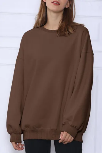 Vista 3 de Trendy Queen Sudaderas de gran tamaño para mujer, sudaderas con capucha de forro polar con cuello redondo, suéteres cómodos, ropa de otoño e