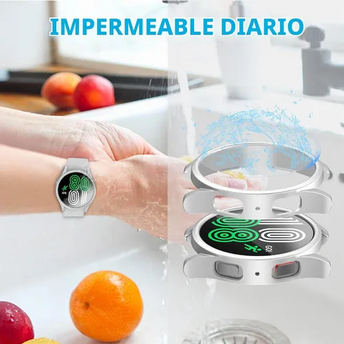 Vista 7 de Paquete de 4 + 4 protectores de pantalla para Samsung Galaxy Watch 5/4 de 1.732 pulgadas (1.732 in), protector de pantalla duro de policarbonato Oro