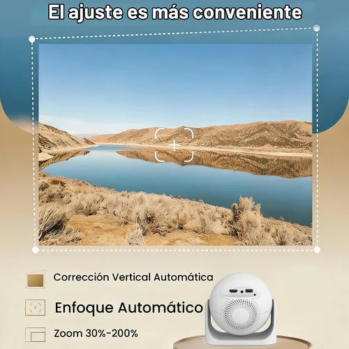 Vista 5 de Mini proyector de enfoque automático con aplicaciones integradas, proyector portátil con WiFi y Bluetooth, proyector de techo Keystone automático