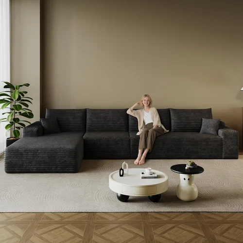Vista 23 de Sofá modular en forma de L de 96 pulgadas con diván, moderno y cómodo sofá de pana para sala de estar, sofá de espuma viscoelástica, no requiere