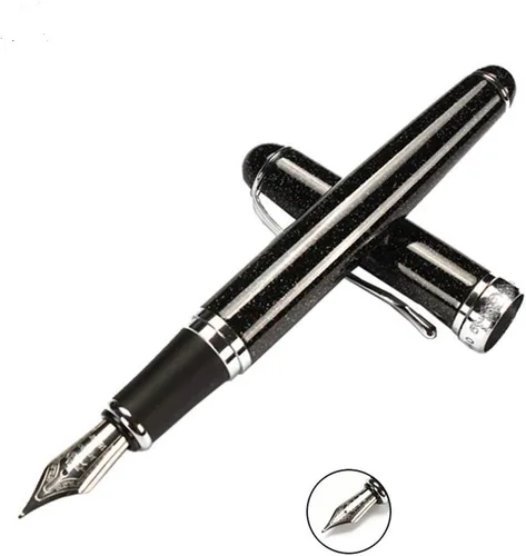 Vista 5 de Pluma estilográfica negra con purpurina, recargable de 5.5 in x 0.5 in para hombres y mujeres, diario, caligrafía, bolígrafos de escritura suave