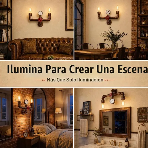 Vista 7 de MQ Lámpara de pared de tubería de agua, accesorios Steampunk, 2 luces, montaje en pared, enchufe E26, lámpara de pared rústica vintage para baño