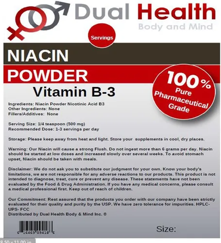 Vista 3 de Niacina en polvo (4 onzas) Suplemento a granel de vitamina B3 liberación inmediata niacina con ácido nicotínico sin OMG, vegano, sin gluten, empresa