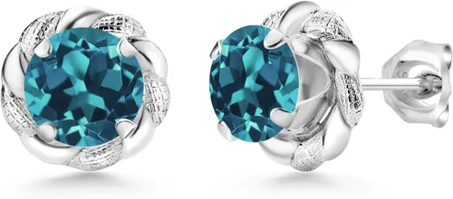 Vista 58 de Gem Stone King Aretes de plata de ley 925 de 0.236 in con piedra natal redonda para mujer