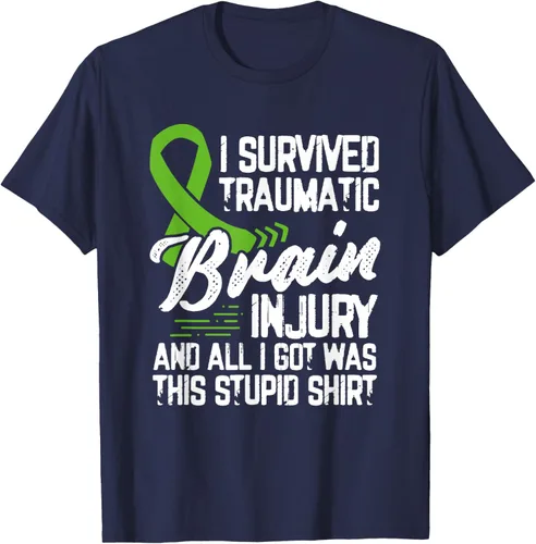 Vista 50 de Camiseta traumática con cinta verde para concienciación de lesiones cerebrales traumáticas I survived TBI, Negro, S