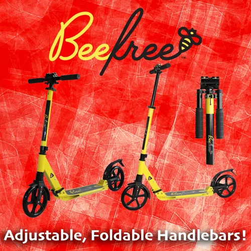 Vista 6 de Bee Free Patinete para niños, adolescentes y adultos, manubrio ajustable, construcción plegable, freno de pie trasero, suspensión antigolpes
