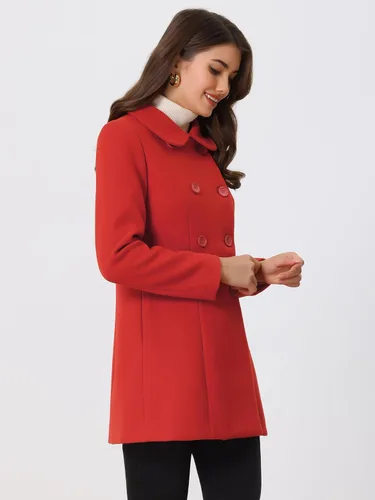 Vista 2 de Allegra K - Gabardina larga de invierno con cuello Peter Pan y botonadura doble para mujer