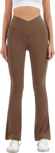 Vista 7 de HEGALY - Pantalones deportivos de yoga acampanados para mujer, leggings acampanados de cintura alta cruzada para disimular el abdomen