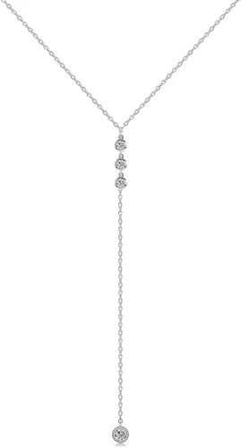 Vista 18 de Metzakka Collar de plata de ley hecho a mano, collar de cadena en Y con diamantes de imitación para mujer