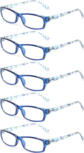 Vista 17 de Kerecsen Gafas de lectura, 5 pares de lentes de lectura de moda para mujer, bisagra de resorte con patrón impreso para mujer (5 marrones, 0.5, x)
