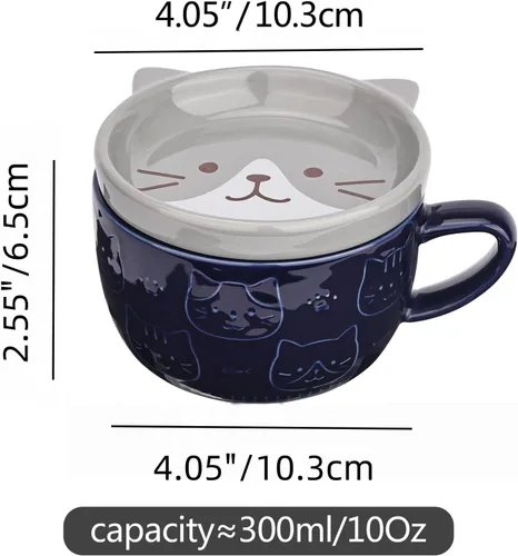 Vista 7 de Linda Taza de Cerámica para Gatos con Tapa, Tazas de Café Kawaii o Tazas de Té para Amantes de los Gatos, Tazas Divertidas de Novedad