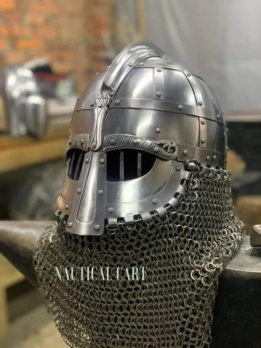 Vista 3 de BLUEBIRD MEDIEVAL - Casco de acero medieval con cadena para cosplay, SCALARP
