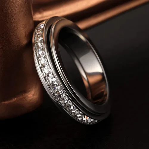 Vista 2 de Anxiety Rings for Women Titanium Steel Spinner Fidget Band Rings Cubic Zirconia Relieving Anxiety Wedding Promise Lucky Rings Comfort Fit Size 5 to