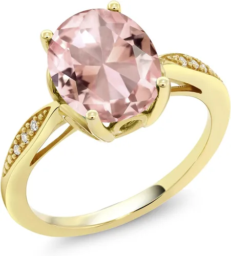 Vista 70 de Gem Stone King Anillo de compromiso de oro amarillo de 14 quilates de 2-3 quilates con piedra preciosa ovalada de 0.394 x 0.315 in y diamantes