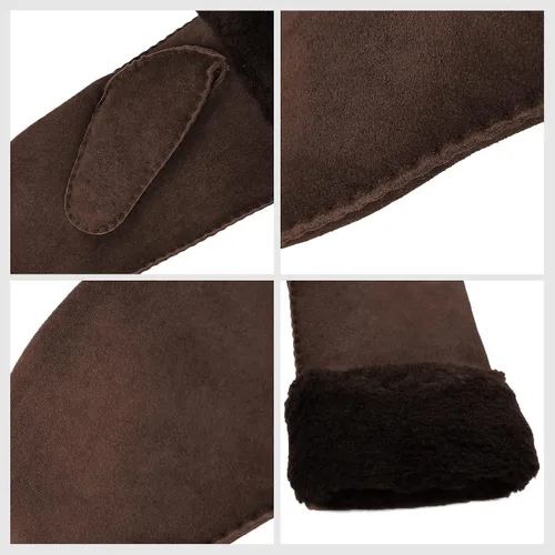 Vista 5 de Surblue Manoplas de gamuza de oveja de invierno para hombre, piel de oveja de alta calidad, cálido puño grueso forrado de lana de cordero