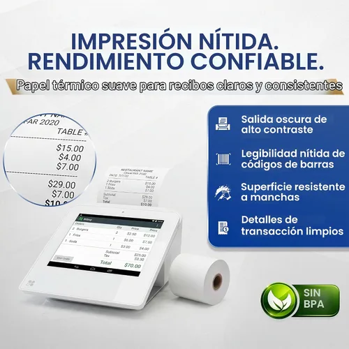 Vista 5 de Papel de recibo para impresora térmica móvil Clover Mini y Clover 2 1/4 x 80 (10 rollos)