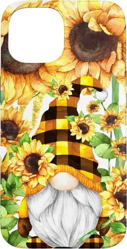 Vista 6 de iPhone 16 Gnomo de girasol con sombrero de cuadros de búfalo para niñas de moda lindo caso
