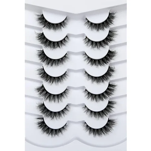 Vista 13 de Pooplunch - Pestañas postizas estilo ojo de gato, extensión de volumen 8D natural, finas, cortas, de visón sintético, tiras de pestañas postizas