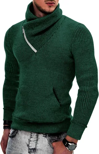 Vista 8 de COOFANDY - Suéteres de cuello chal para hombre de punto con cuello de tortuga, cuello alto, ajustado, con bolsillos Verde militar