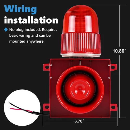 Vista 6 de Alarma de sirena industrial de 120 dB Alarma de exterior IP65 con potente luz estroboscópica para maquinaria, intrusos, negocios, almacén