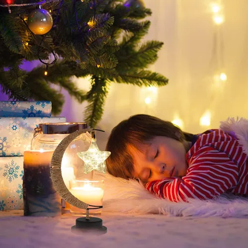Vista 2 de Lámpara lunar encantada, lámpara LED colgante de luna, luz nocturna conmemorativa, adorno de Navidad para el hogar (manzana morada)