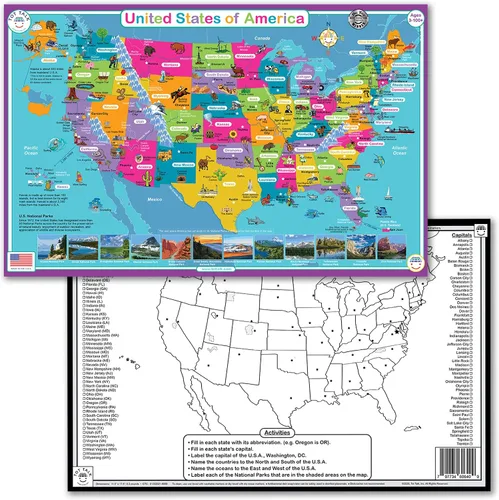 Vista 14 de Tot Talk Map of Africa Kids - Mantel individual educativo para niños, colección Part of Our World con actividades en la parte posterior, manteles