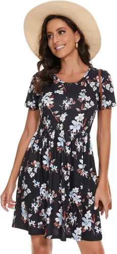 Vista 2 de elescat Vestidos de verano para mujer, estilo casual, con vuelo, ajuste holgado, con bolsillos