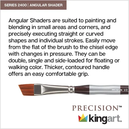 Vista 3 de KINGART Premium Precision 2400-1/4 Angular Shader Series - Cepillo para artista, ámbar sintético Taklon, mango ergonómico corto cómodo, para pintura