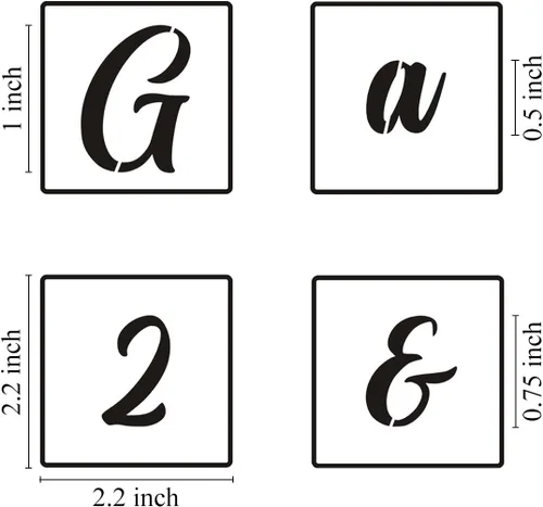 Vista 6 de Plantillas de letras del alfabeto de 1 pulgada para pintar, paquete de 70 plantillas de letras y números con letreros para pintar sobre madera