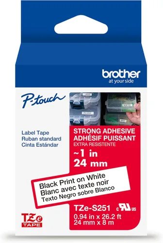 Vista 16 de Brother - Cinta laminada Negro sobre Amarillo, 24 mm Empaquetado al menudeo, Negro sobre blanco