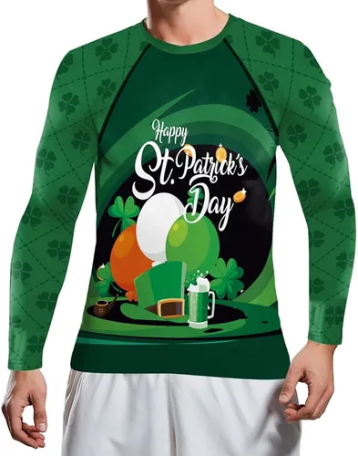 Vista 3 de Rcimuue Camiseta de compresión para hombre, con estampado irlandés 3D, camiseta deportiva para el día de San Patricio, camiseta de manga larga
