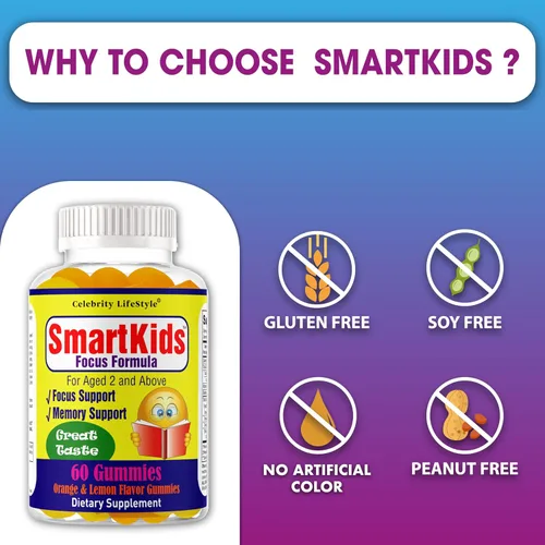 Vista 7 de SmartKids - Gomitas de refuerzo cerebral para niños y adolescentes, suplemento cerebral, vitaminas en gomitas para niños con enfoque cerebral, DHA