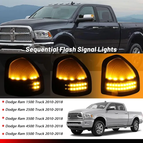 Vista 3 de Luces de Marcador de Espejo Lateral LED Secuenciales Dinámicas Compatibles con Dodge Ram 1500 2500 3500 4500 5500 Camiones 2010-2018 Luz de Señal