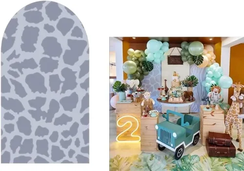Vista 4 de Fundas de telón de fondo con arco de jirafa de safari, diseño de animales salvajes, fondo de pared elástico para fotografía, para fiestas, baby